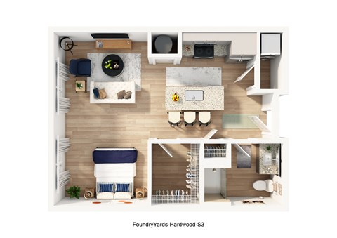 Floor plan for studio, 1 bath, 557 sqft